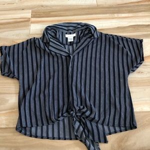 striped cropped button down top